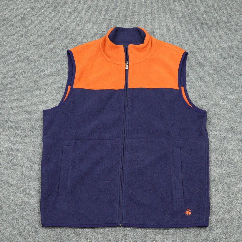 Brooks Brothers Vest Mens Large Blue Orange Colorblock Full Zip Fleece 346